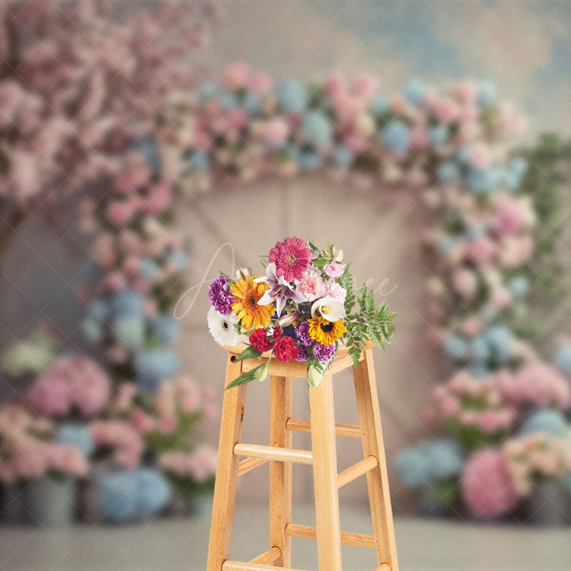 Aperturee - Aperturee Floral Arch Wood Farm Door Sweet Wedding Backdrop