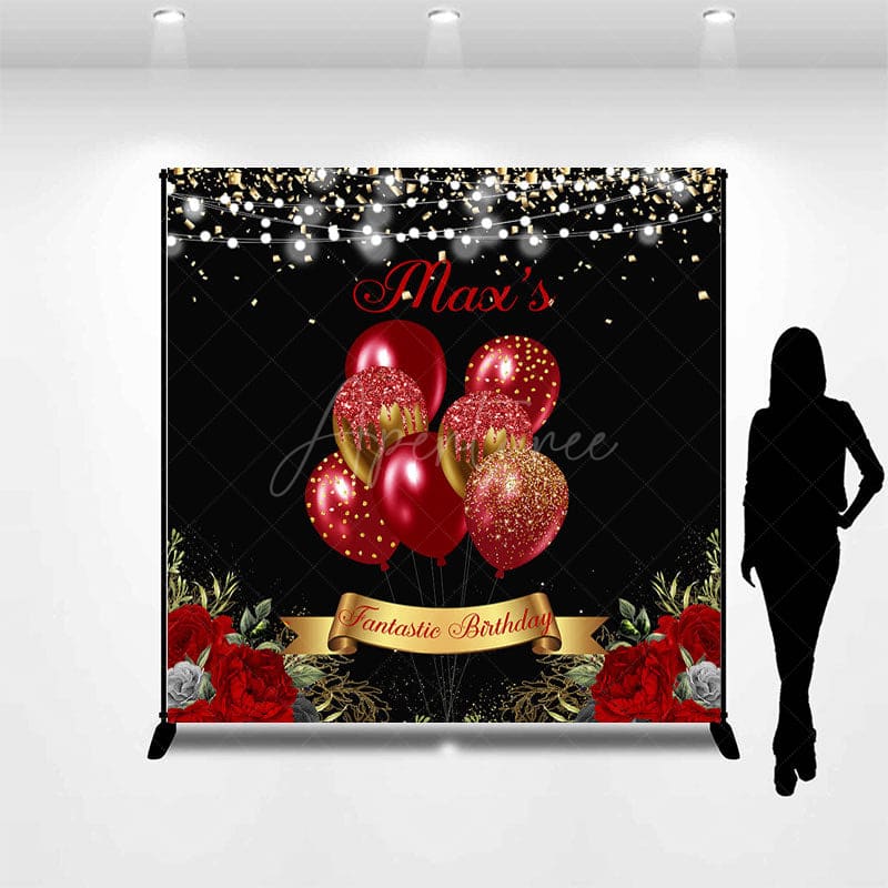 Aperturee - Aperturee Floral Balloons Glitter Custom Birthday Backdrop