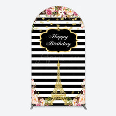 Aperturee - Aperturee Floral Black White Stripe Tower Birthday Arch Backdrop