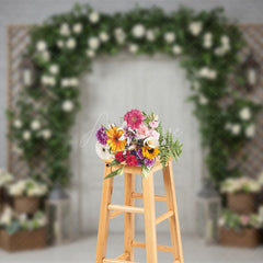 Aperturee - Aperturee Floral Boho Arch Door Grey Brick Wedding Backdrop