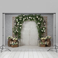 Aperturee - Aperturee Floral Boho Arch Door Grey Brick Wedding Backdrop