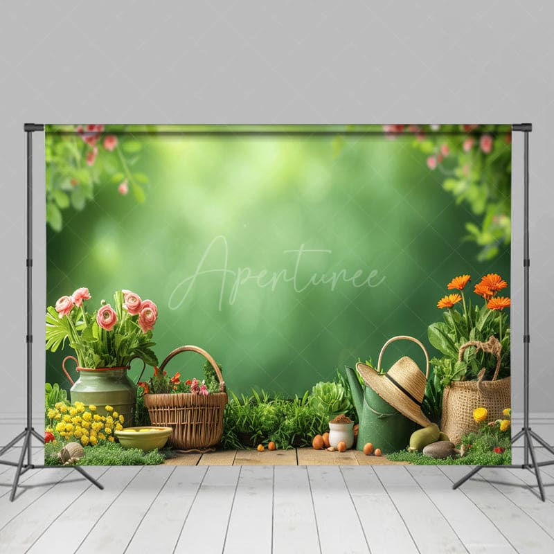 Aperturee - Aperturee Floral Boho Backyard Green Bokeh Spring Backdrop