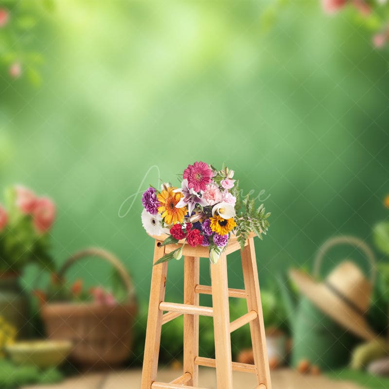 Aperturee - Aperturee Floral Boho Backyard Green Bokeh Spring Backdrop
