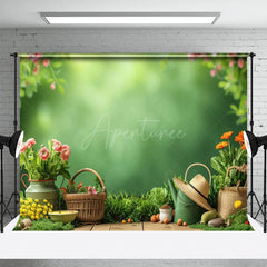 Aperturee - Aperturee Floral Boho Backyard Green Bokeh Spring Backdrop