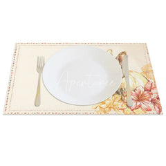 Aperturee - Aperturee Floral Border Easter Bunny Set of 4 Placemats Cute Rabbit Pink Flower Table Mats for Spring