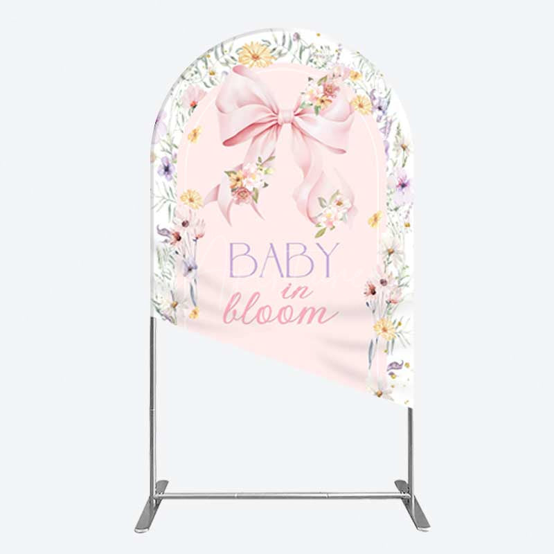 Aperturee Aperturee Floral Bow Baby In Bloom Gender Reveal Arch Backdrop