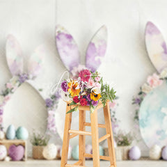 Aperturee - Aperturee Floral Bunny Ear Eggs Wreath Easter Photo Backdrop