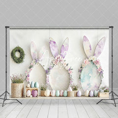 Aperturee - Aperturee Floral Bunny Ear Eggs Wreath Easter Photo Backdrop
