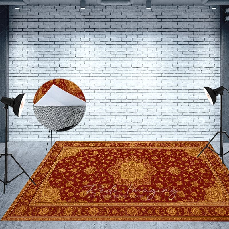 Aperturee - Aperturee Floral Burgundy Baroque Photo Fabric Floor Backdrop
