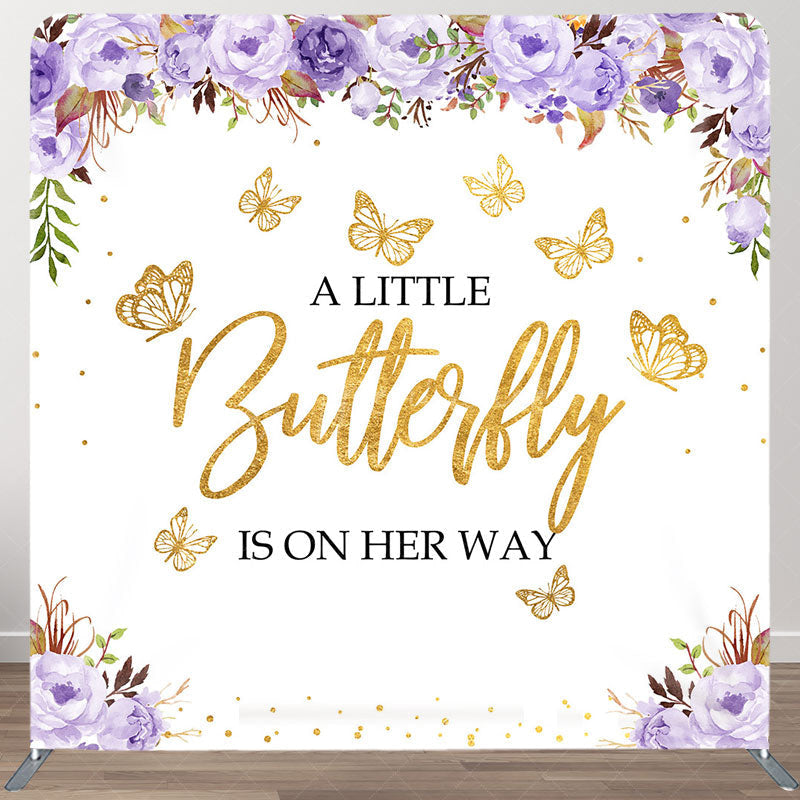 Aperturee Aperturee Floral Butterfly Baby Shower Tension Fabric Backdrop