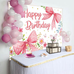 Aperturee - Aperturee Floral Butterfly Bows Spring Happy Birthday Backdrop