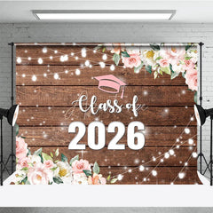 Aperturee - Aperturee Floral Class Of 2026 Light Wood Graduation Backdrop