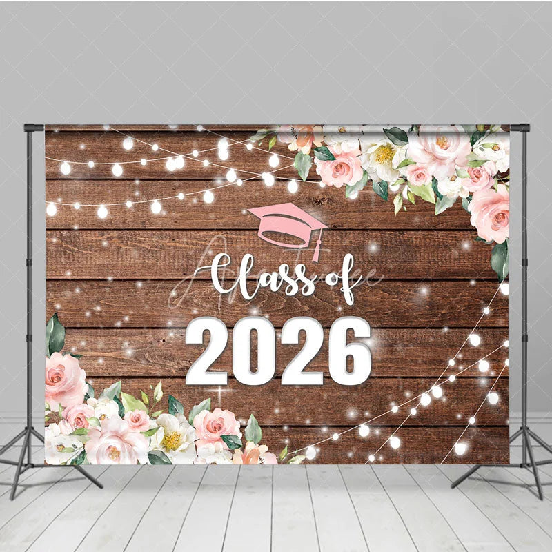 Aperturee - Aperturee Floral Class Of 2026 Light Wood Graduation Backdrop