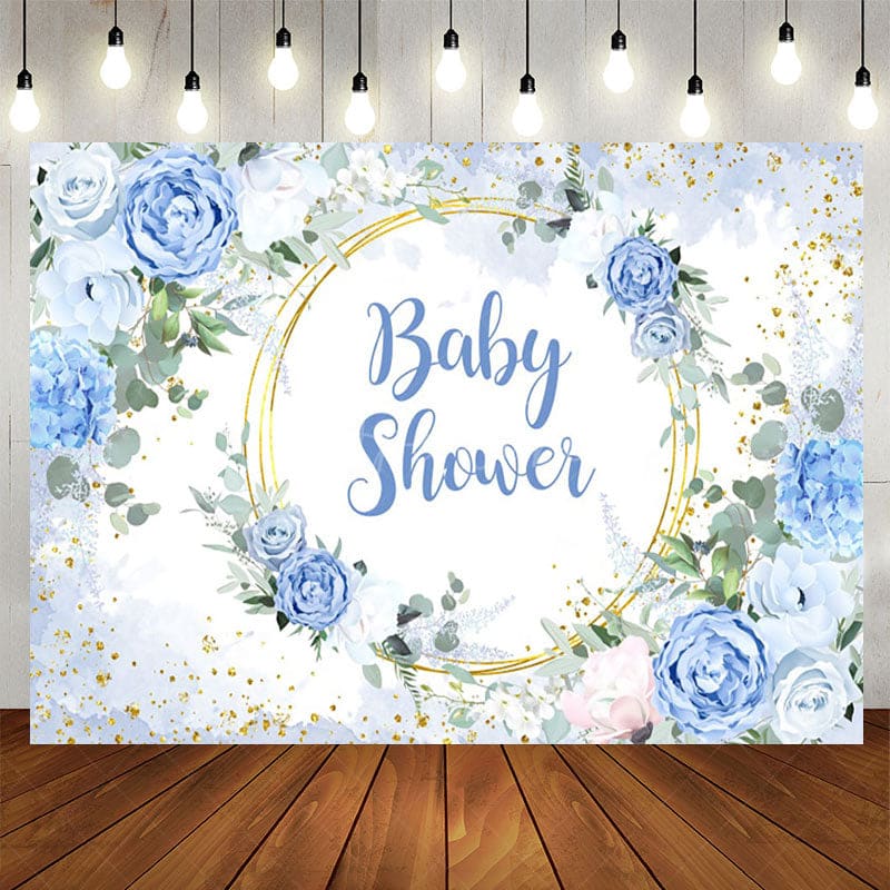 Aperturee - Aperturee Floral Classical Blue Theme Baby Shower Backdrop