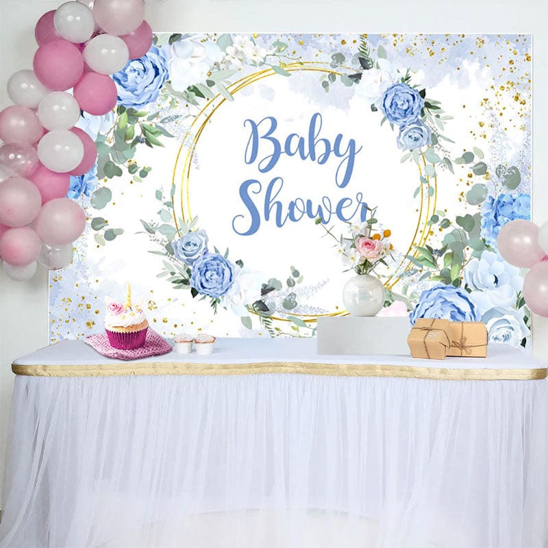 Aperturee - Aperturee Floral Classical Blue Theme Baby Shower Backdrop