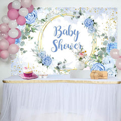 Aperturee - Aperturee Floral Classical Blue Theme Baby Shower Backdrop