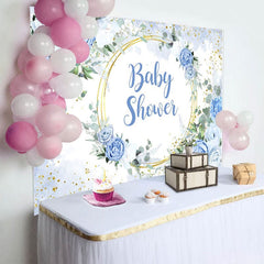 Aperturee - Aperturee Floral Classical Blue Theme Baby Shower Backdrop