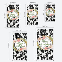 Aperturee - Aperturee Floral Cow Pattern Sweet Happy Birthday Rectangle Backdrop
