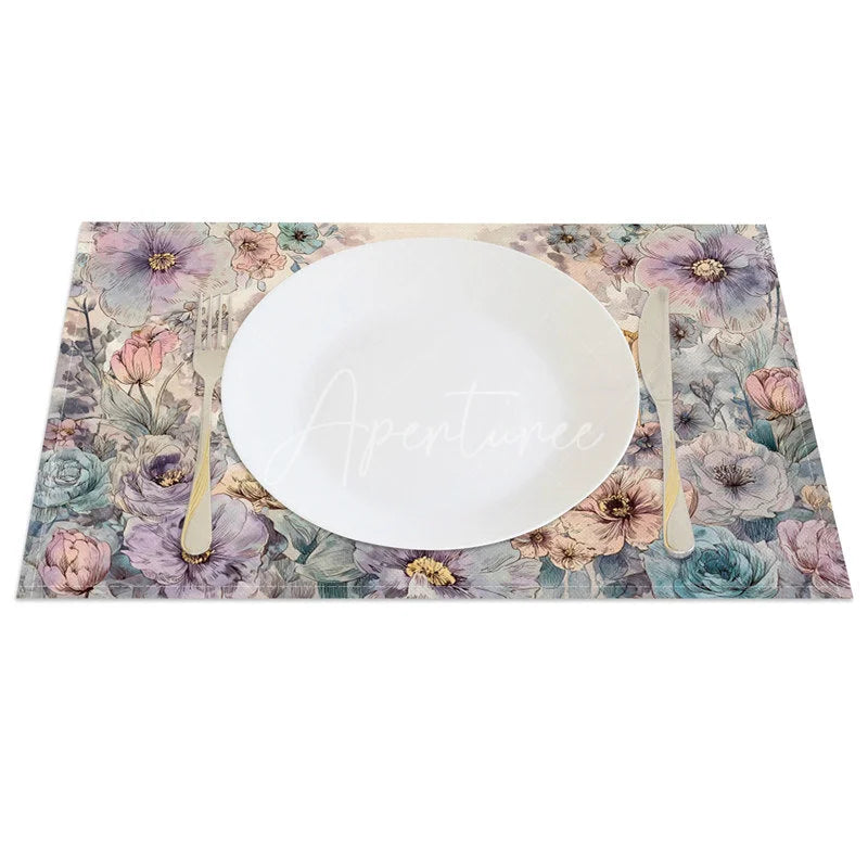 Aperturee - Aperturee Floral Cross Easter Bunny Set of 4 Placemats Colorful Egg Rabbit Religious Table Mats for Spring