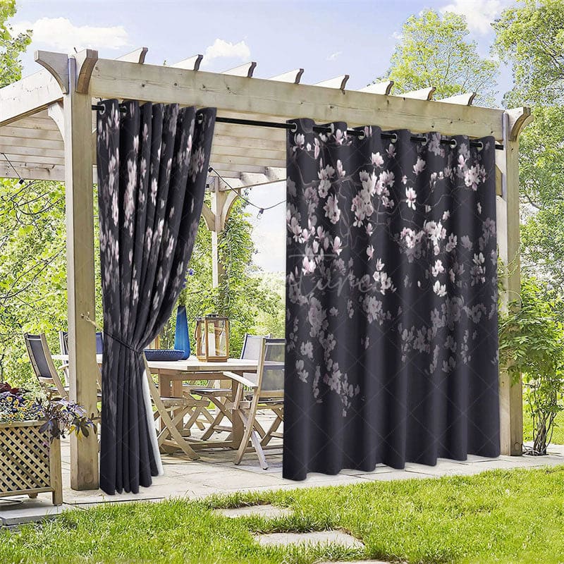 Aperturee - Aperturee Floral Dark Back Waterproof Printed Outdoor Curtains