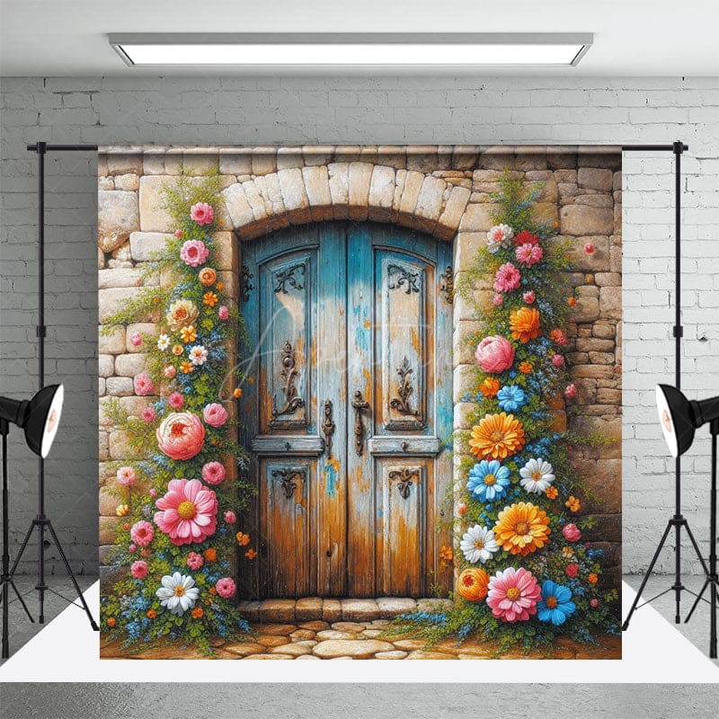 Aperturee - Aperturee Floral Door Stones House Fine Art Photo Backdrop
