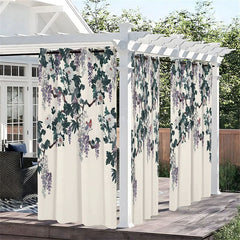 Aperturee - Aperturee Floral Drawing Waterproof Printed Outdoor Curtains