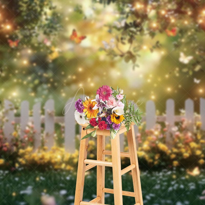 Aperturee - Aperturee Floral Garden Fence With Butterfly Photo Backdrop