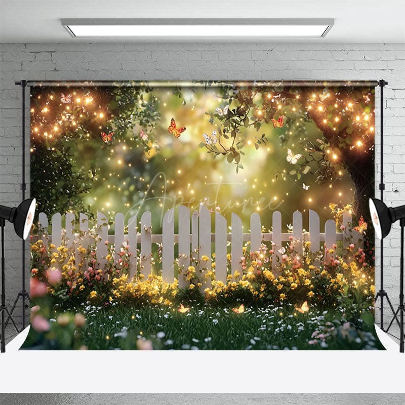 Aperturee - Aperturee Floral Garden Fence With Butterfly Photo Backdrop