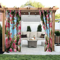 Aperturee - Aperturee Floral Garden Waterproof Printed Outdoor Curtains