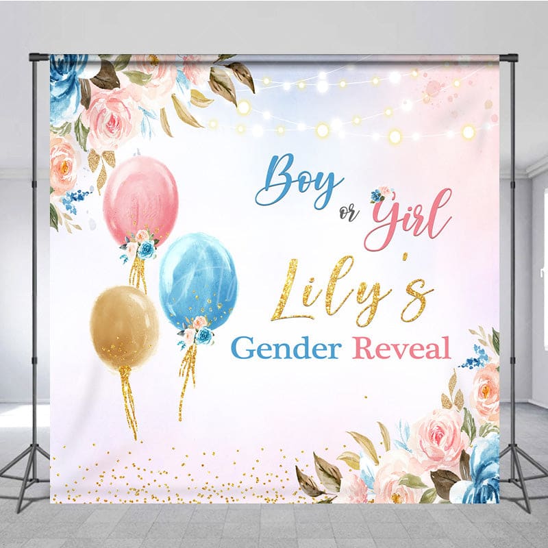 Aperturee - Aperturee Floral Glitter Balloon Custom Baby Shower Backdrop