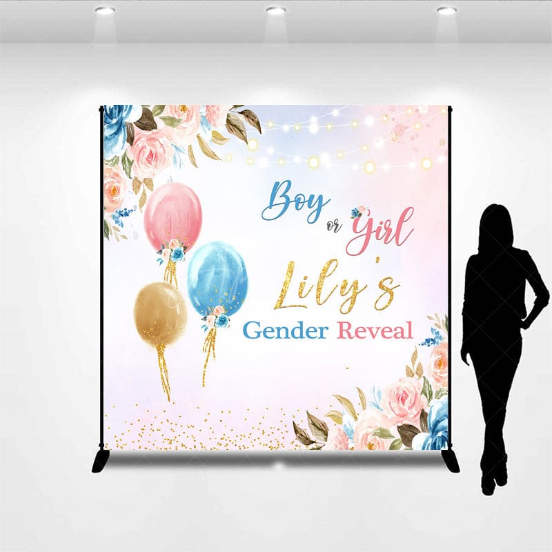 Aperturee - Aperturee Floral Glitter Balloon Custom Baby Shower Backdrop