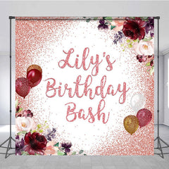 Aperturee - Aperturee Floral Glitter Balloons Custom Birthday Backdrop
