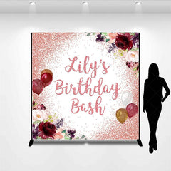 Aperturee - Aperturee Floral Glitter Balloons Custom Birthday Backdrop