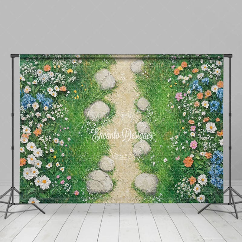 Aperturee - Aperturee Floral Grass Path Fresh And Sweet Wedding Backdrop