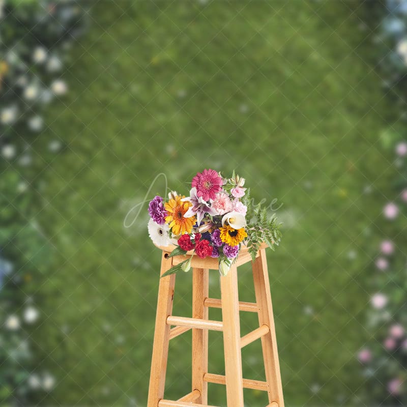 Aperturee - Aperturee Floral Green Grass Path Boho Sweet Wedding Backdrop