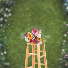 Aperturee - Aperturee Floral Green Grass Path Boho Sweet Wedding Backdrop