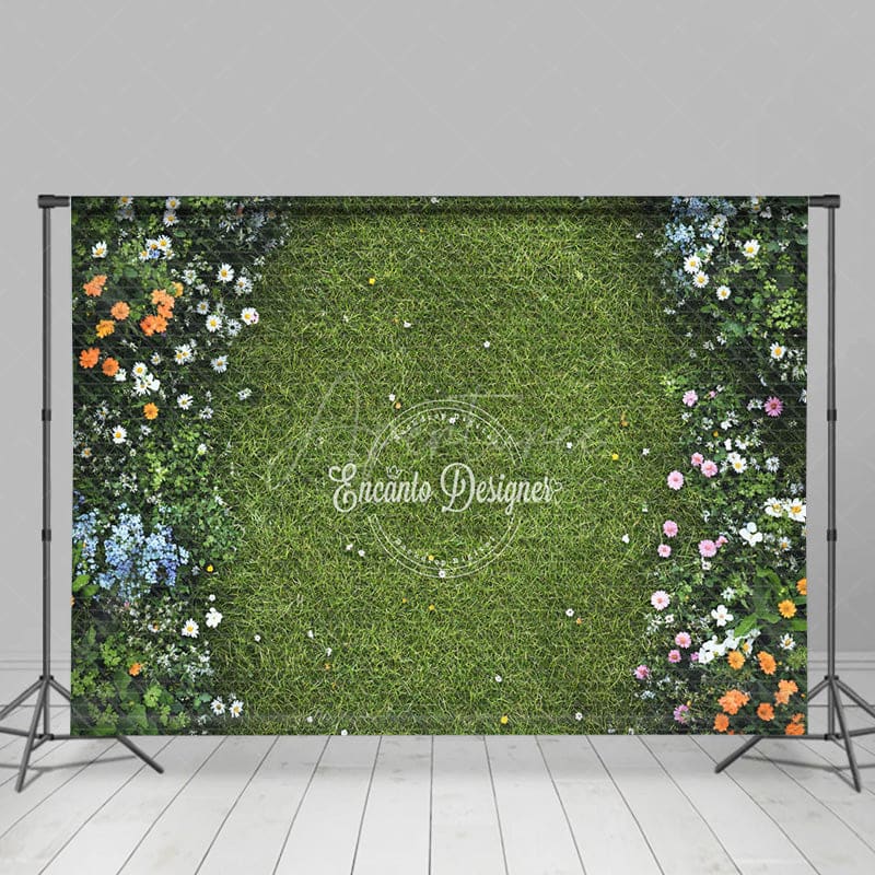 Aperturee - Aperturee Floral Green Grass Path Boho Sweet Wedding Backdrop