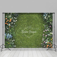 Aperturee - Aperturee Floral Green Grass Path Boho Sweet Wedding Backdrop