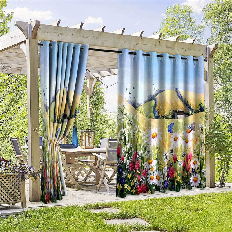 Aperturee - Aperturee Floral Grove Waterproof Printed Outdoor Curtains