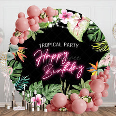 Aperturee - Aperturee Floral Hawaii Round Tropical Party Birthday Backdrop