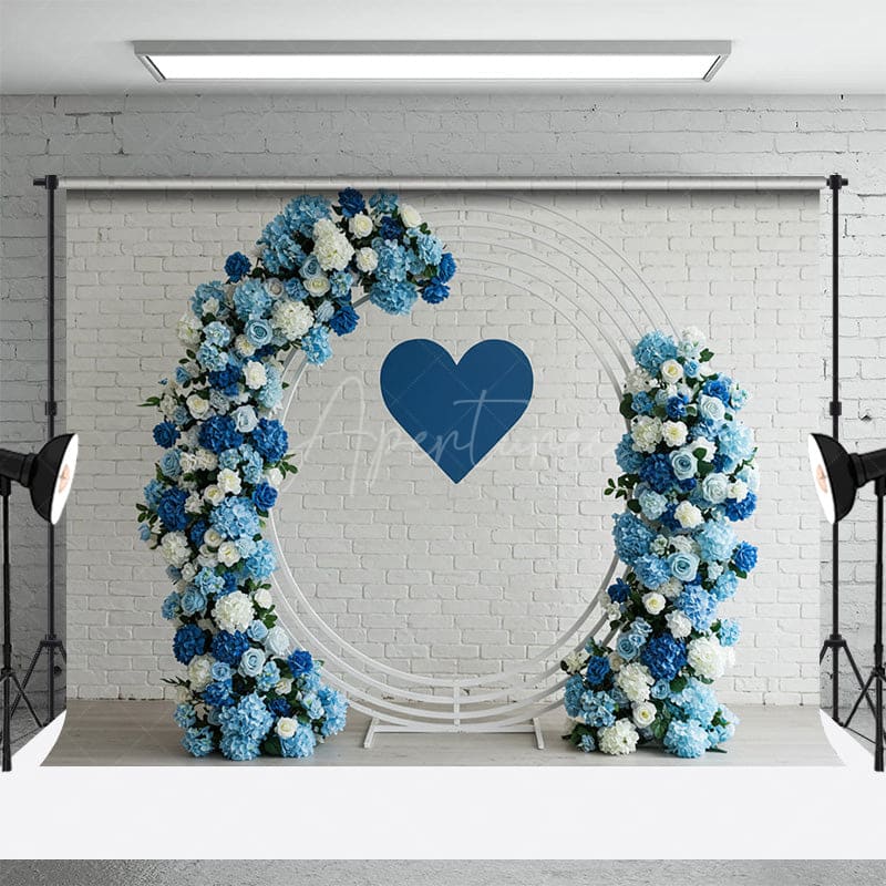 Aperturee - Aperturee Floral Heart Circle Set White Brick Wedding Backdrop