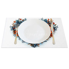 Aperturee - Aperturee Floral Heart Love Sign Set of 4 Placemats Blue Red Flower Valentine Decoration Romantic Text Dining Table Mat