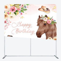 Aperturee - Aperturee Floral Horse Boots Birthday Square Tension Backdrop