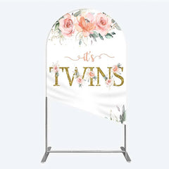 Aperturee - Aperturee Floral It’s Twins Arch Backdrop with Pink Roses Gold Glitter Baby Shower Decoration for Twin Girls