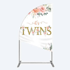 Aperturee - Aperturee Floral It’s Twins Half Moon Arch Backdrop with Pink Roses Gold Glitter Baby Shower Decoration for Twin Girls