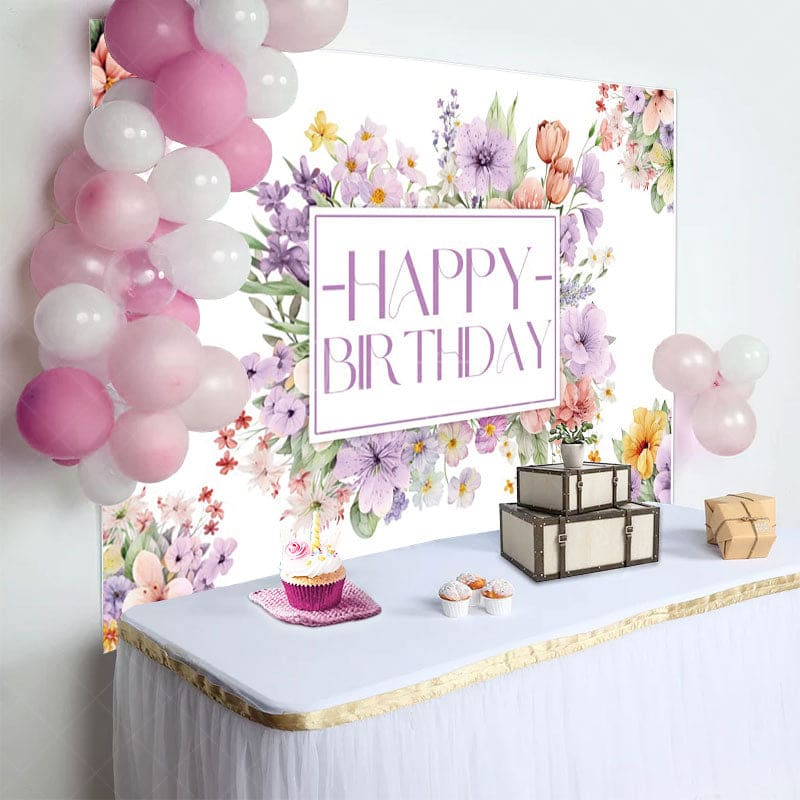 Aperturee - Aperturee Floral Lavender Purple Spring Vibe Birthday Backdrop