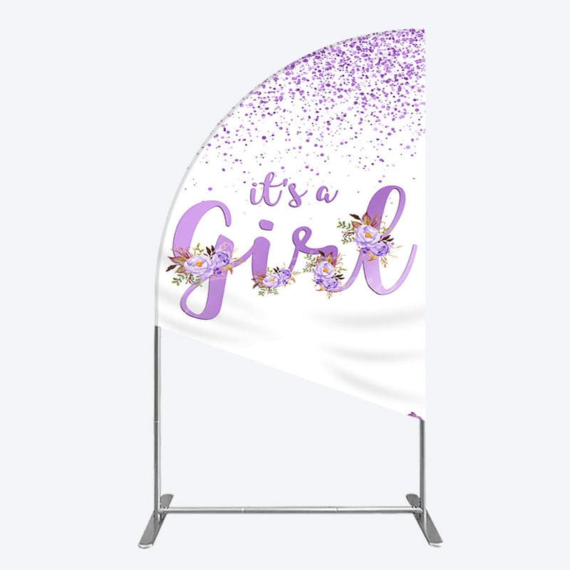 Aperturee - Aperturee Floral Lavender Sweet Girl Baby Shower Half Moon Arch Backdrop