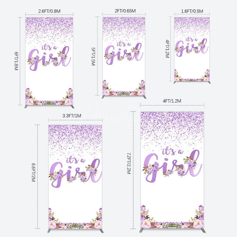 Aperturee - Aperturee Floral Lavender Sweet Girl Baby Shower Rectangle Backdrop