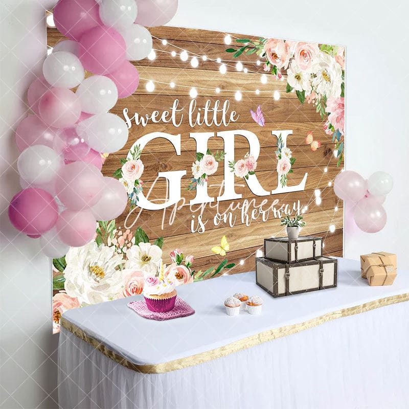 Aperturee - Aperturee Floral Lighted Sweet Little Girl Wooden Backdrop