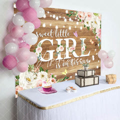 Aperturee - Aperturee Floral Lighted Sweet Little Girl Wooden Backdrop